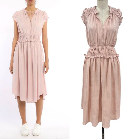 Current Air Rosette‎ Dress Mid Length Smocked Waist Floral Light Pink Size XS - Picture 1 of 11